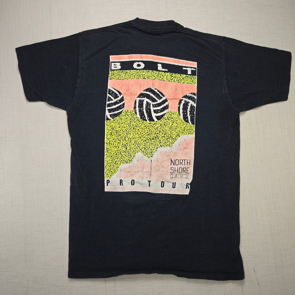 VTG Lightning Bolt Volleyball Oahu T Shirt Men Blk L Pro Tour N Shore Hawaii USA